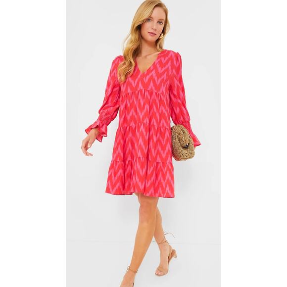 Pomander Place Long Sleeve Knee Length Dress. Small  Ikat Chevron Pink Print - Picture 1 of 5